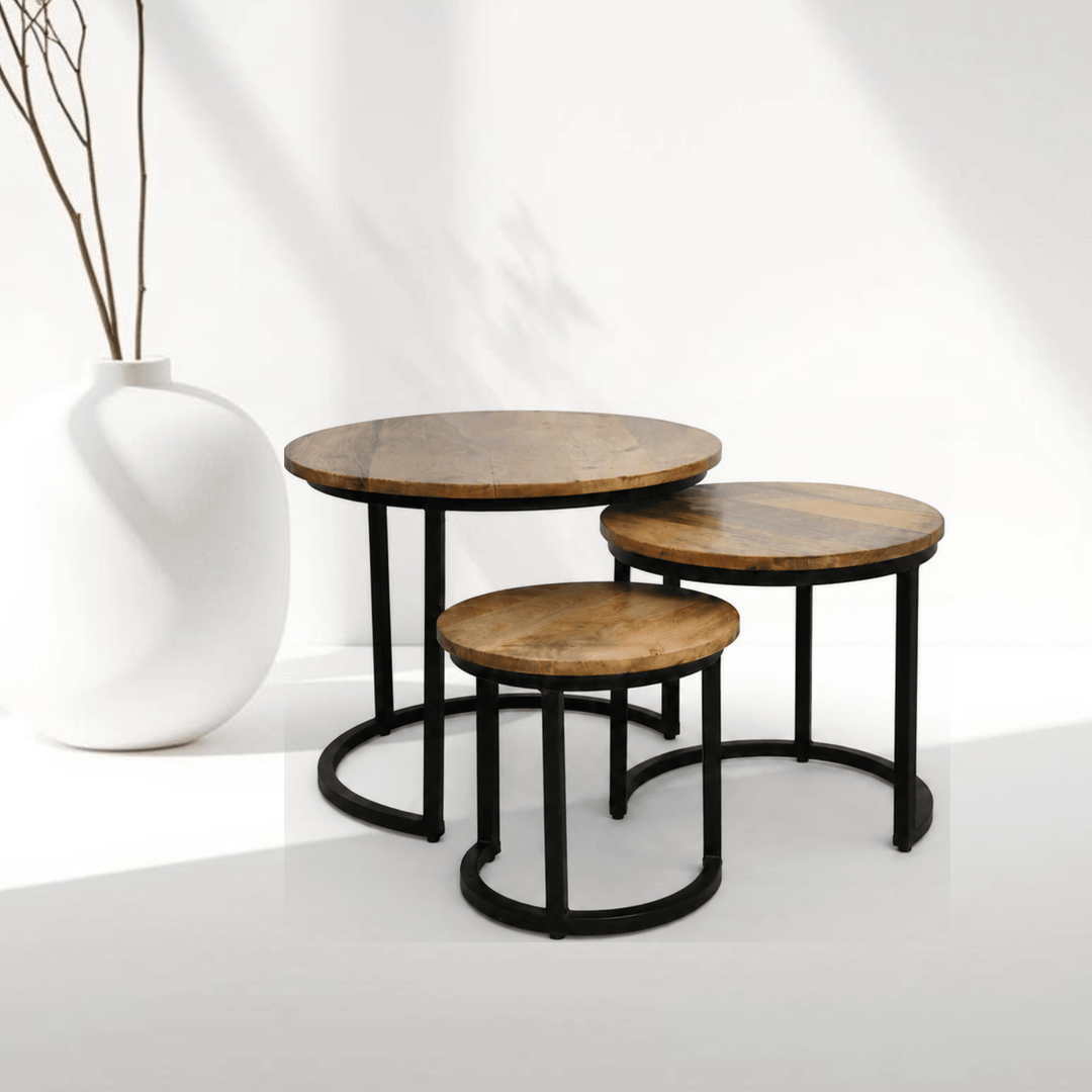 Velora round nesting side table mango wood set of 3 piece