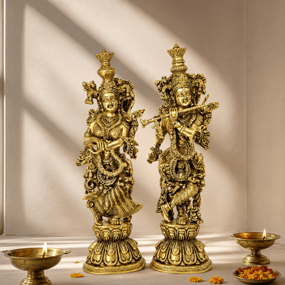 Bhagwan Radha Krishna Murti 42 Centimeter With Hand Engraved