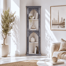 Switch Solid mango wood bookshelf, Navy blue bookcase, Rustic antique finish shelf, Wooden shelving unit, Display rack mango wood UAE, Library unit hand made Dubai, Standing shelf unit real wood Abu Dhabi,  1 image