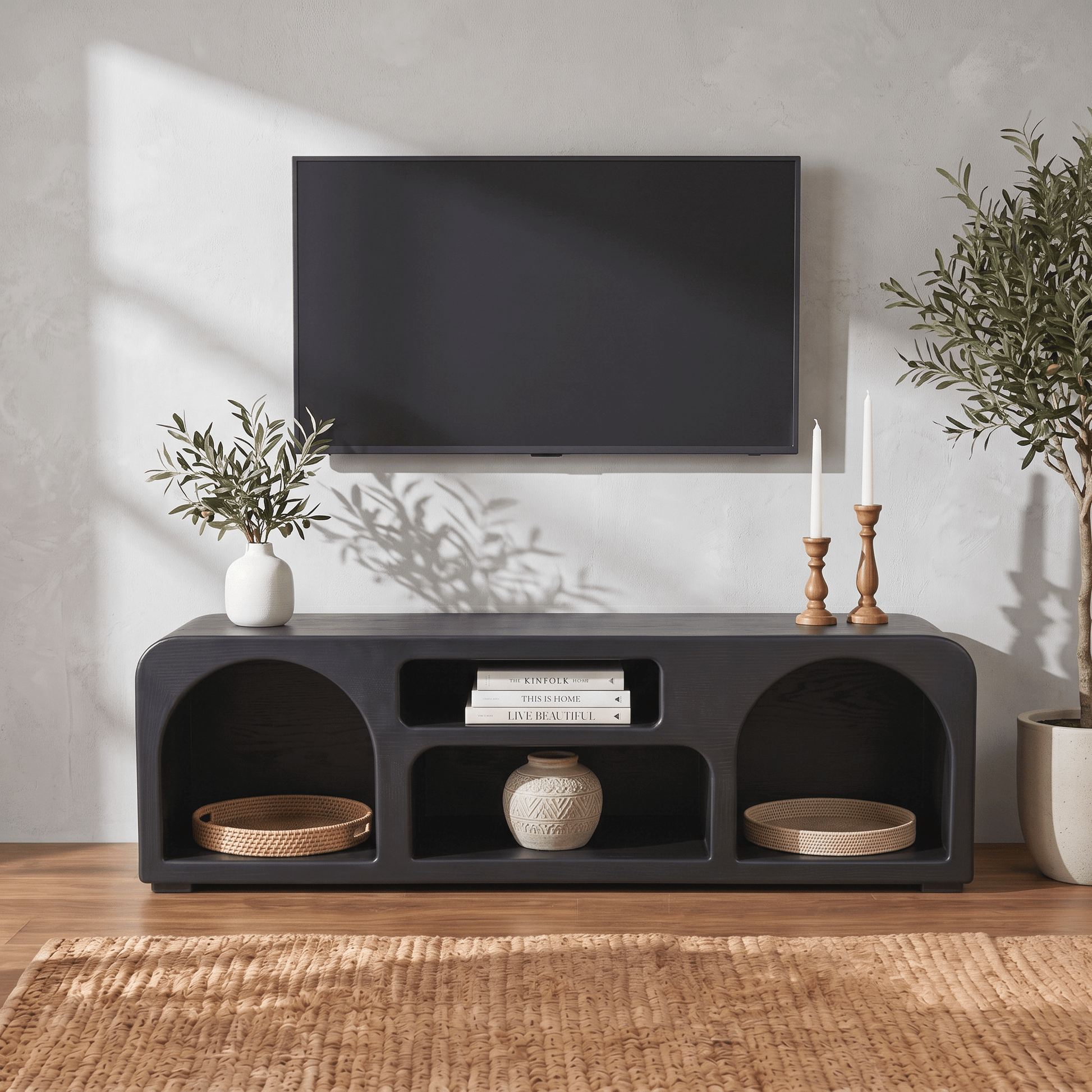 The Sierra Natural Wood Media Stand | Open Storage TV Unit UAE