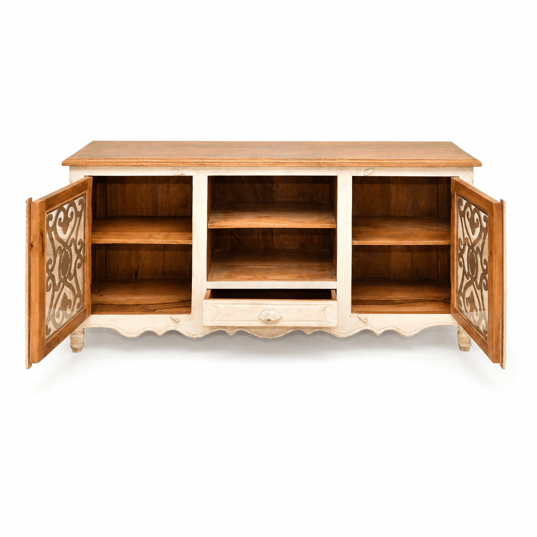 The Ivory Crest Entertainment Unit | White Rustic TV Cabinet UAE