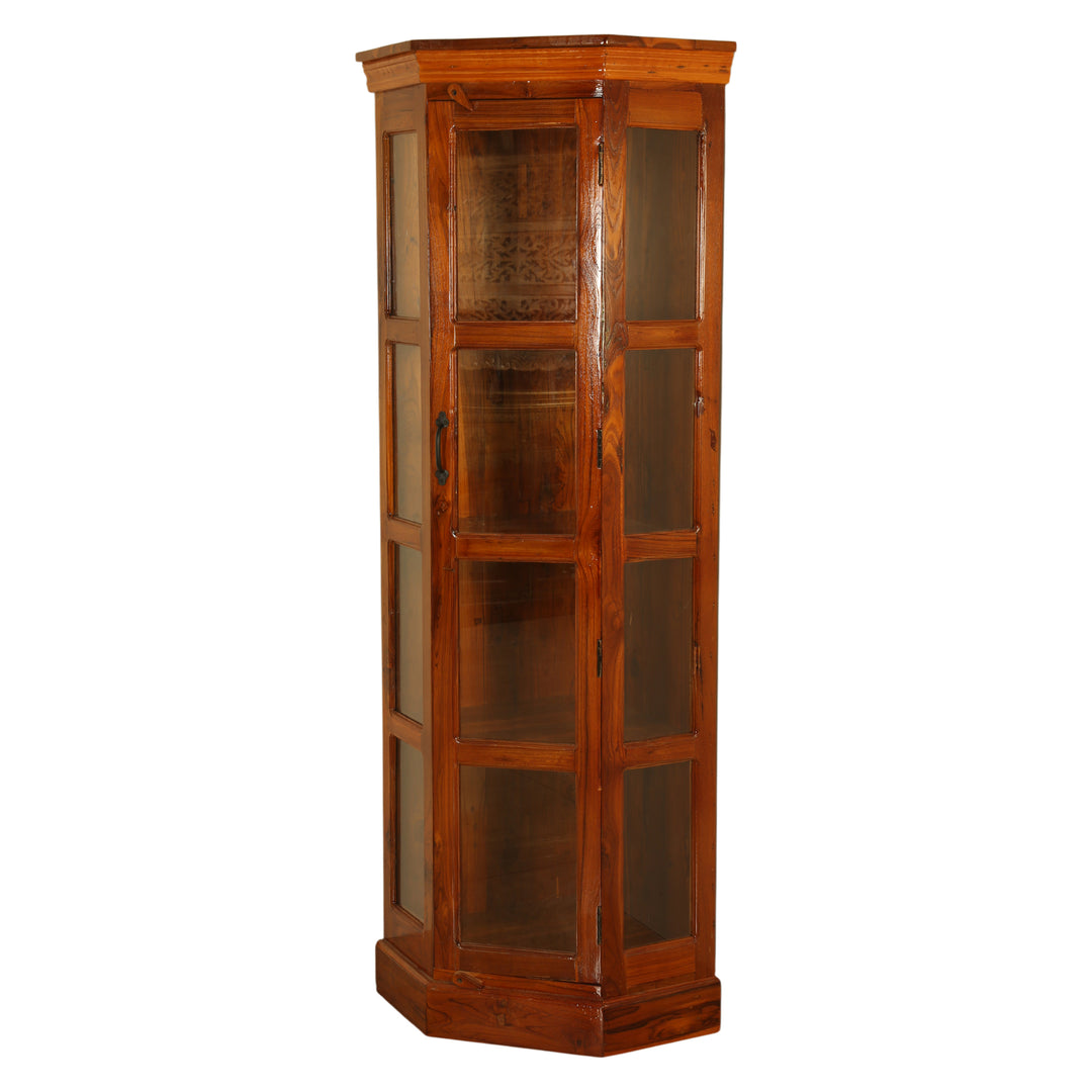 Opulent Solid Teak Wood Glass Display Cupboard with honey finish