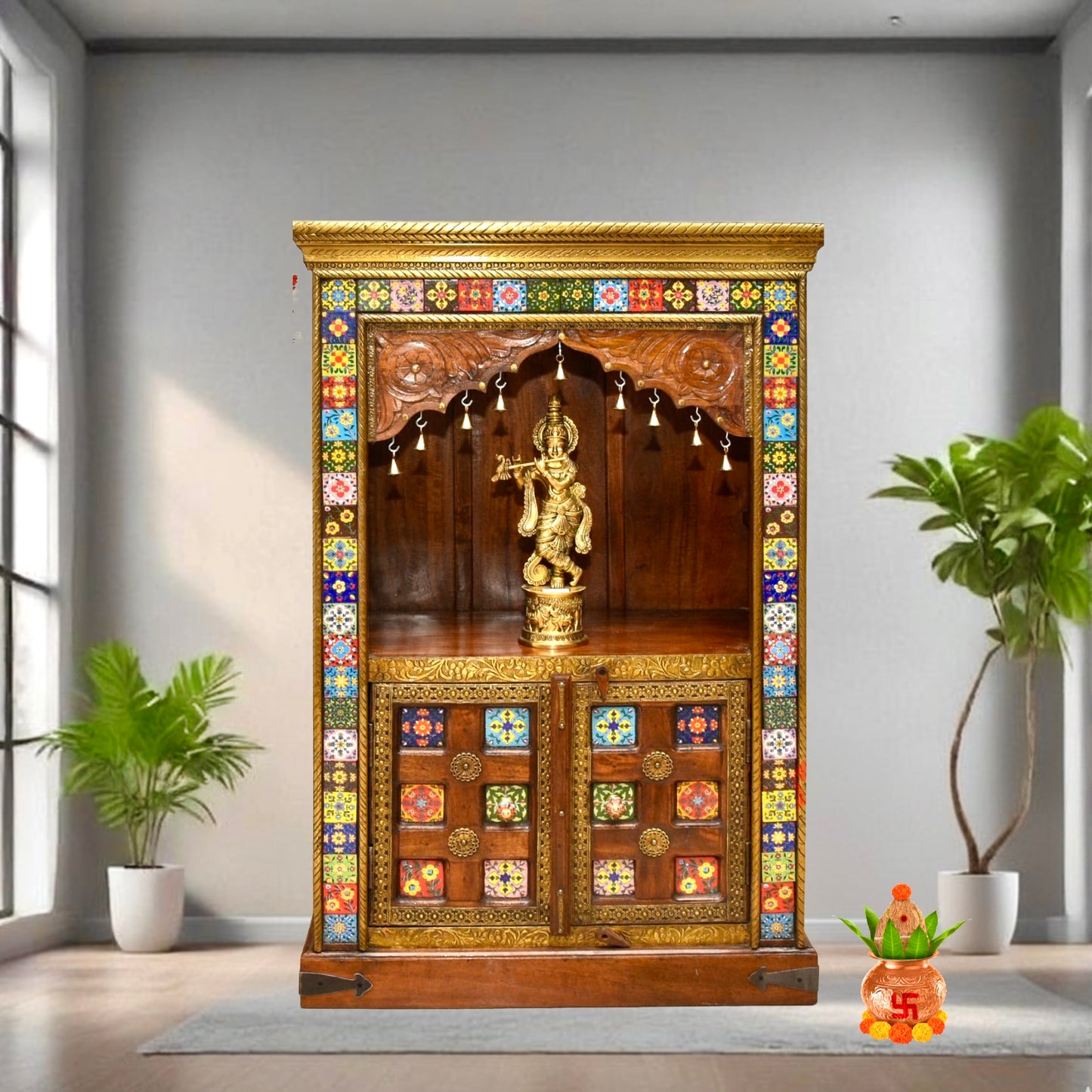 Handcrafted Indian Wooden TNatural Finish Wooden Worship Unitemple