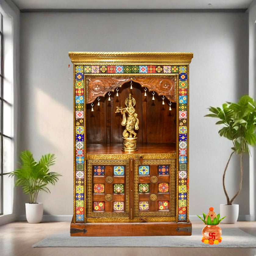 Handcrafted Indian Wooden TNatural Finish Wooden Worship Unitemple