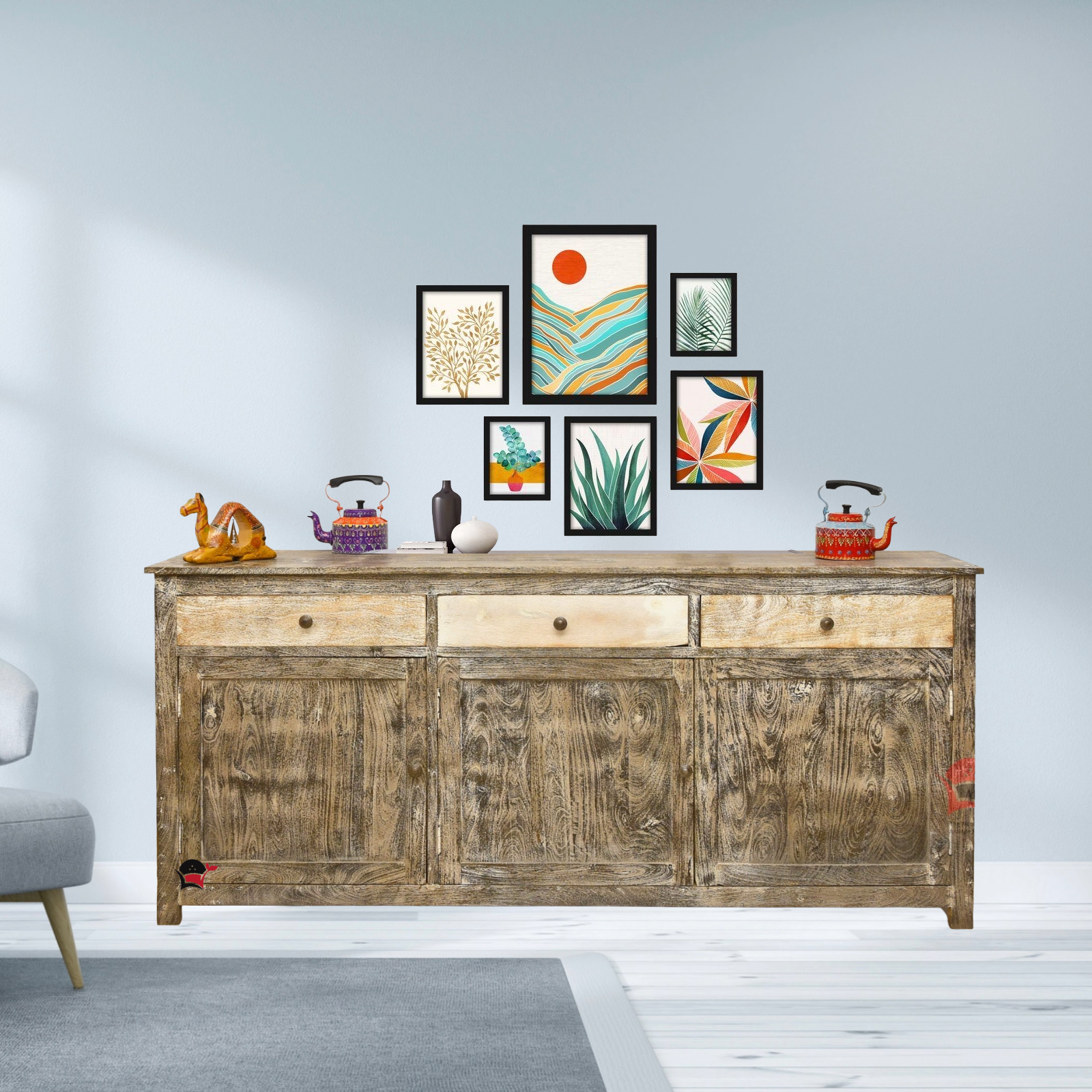 wooden sideboard with 3 drawer with 3 doors storage