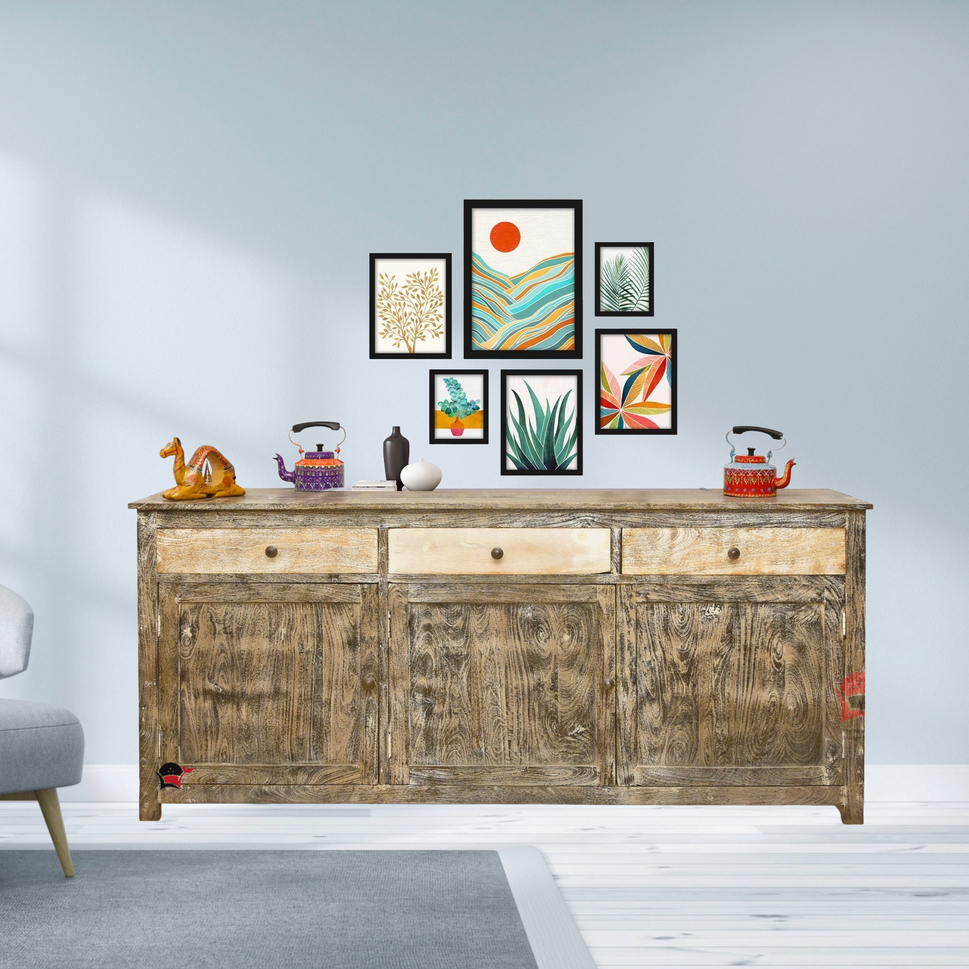 wooden sideboard with 3 drawer with 3 doors storage