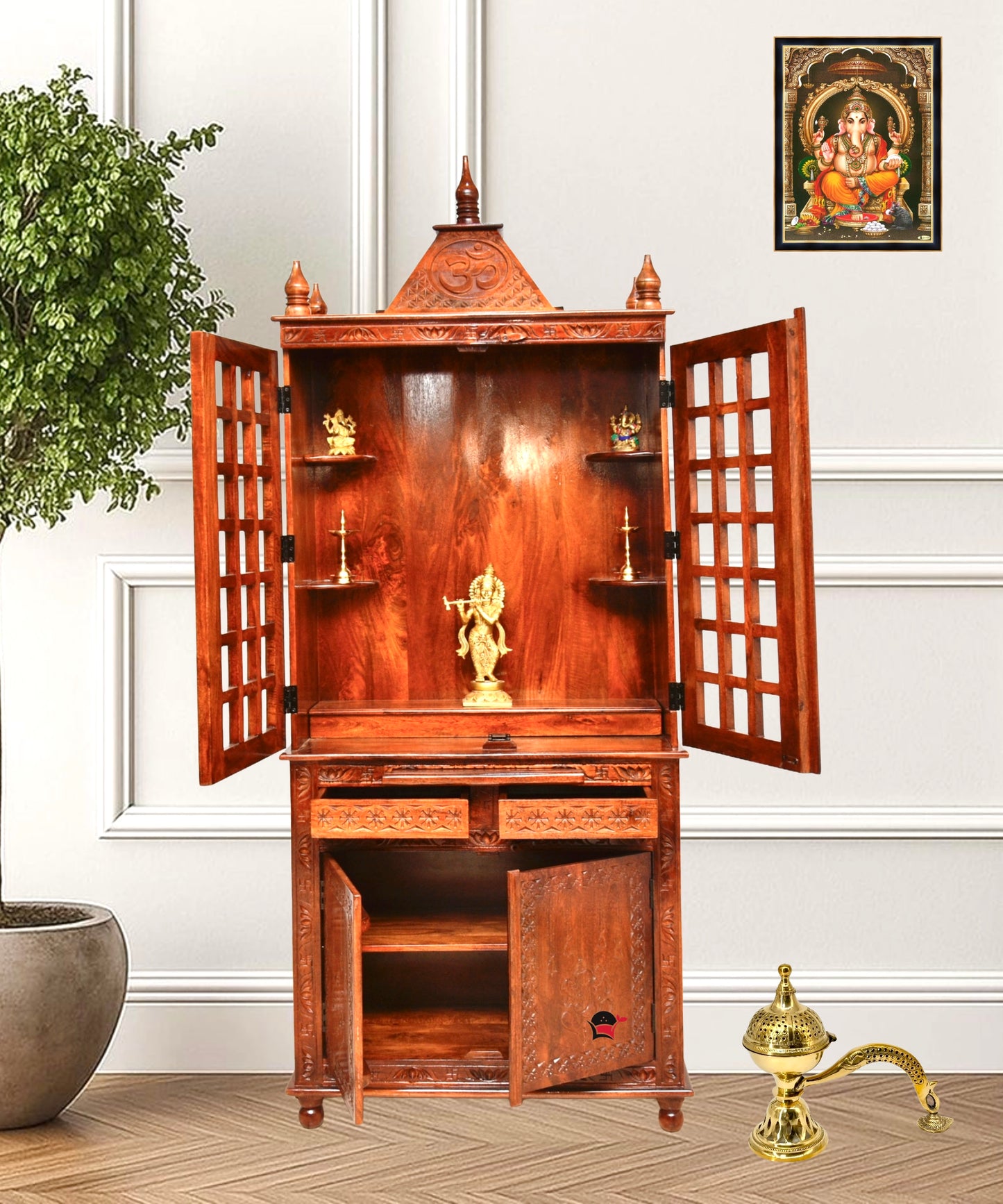 Mango Wood Mandir With Storage Abudhabi
Designer Wooden Temple For Interiors Ajman 