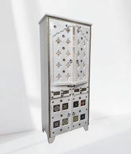 Pooja Temple with door & with tiles work in white color