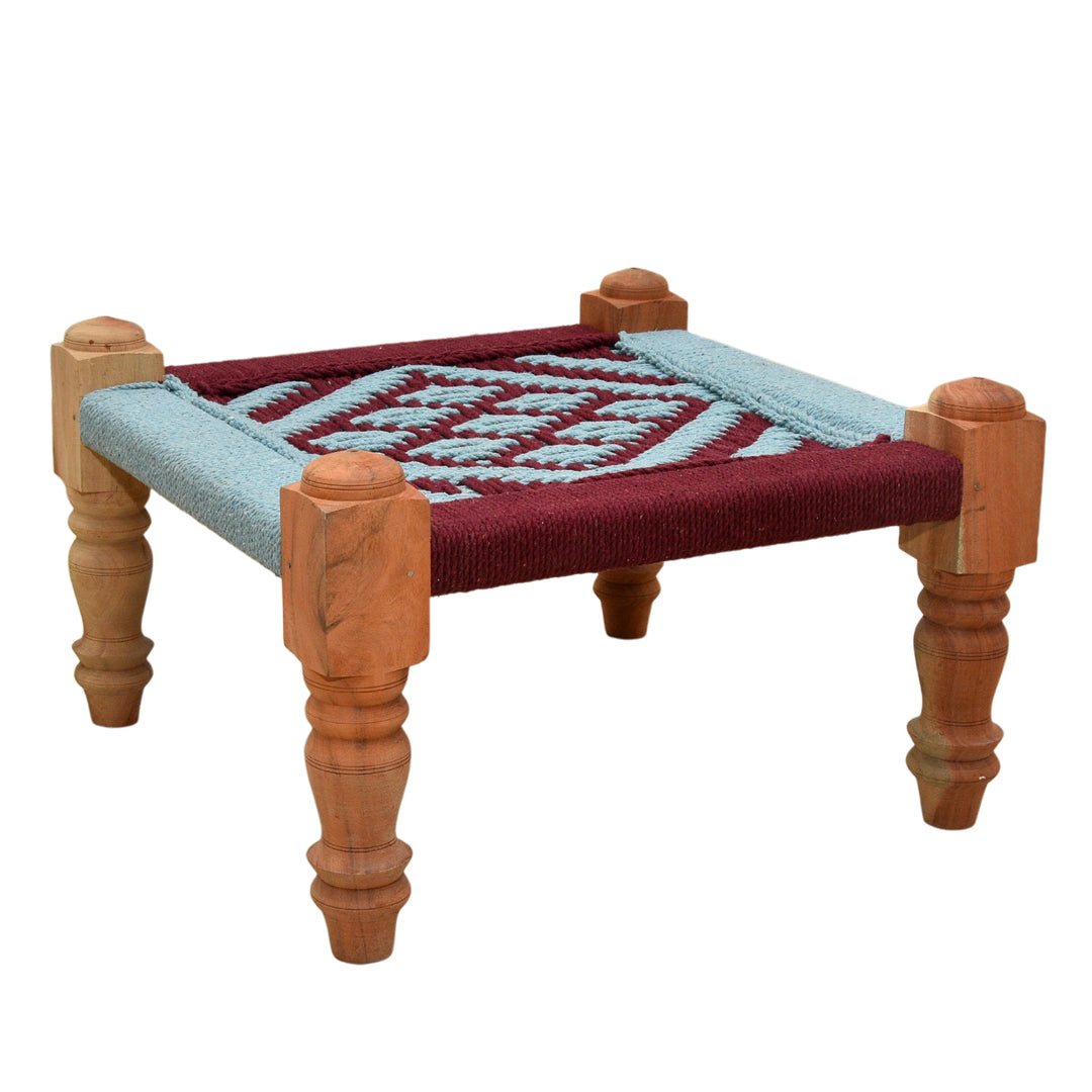 Rajasthani wooden pidha stool with hand made cotton rope seat