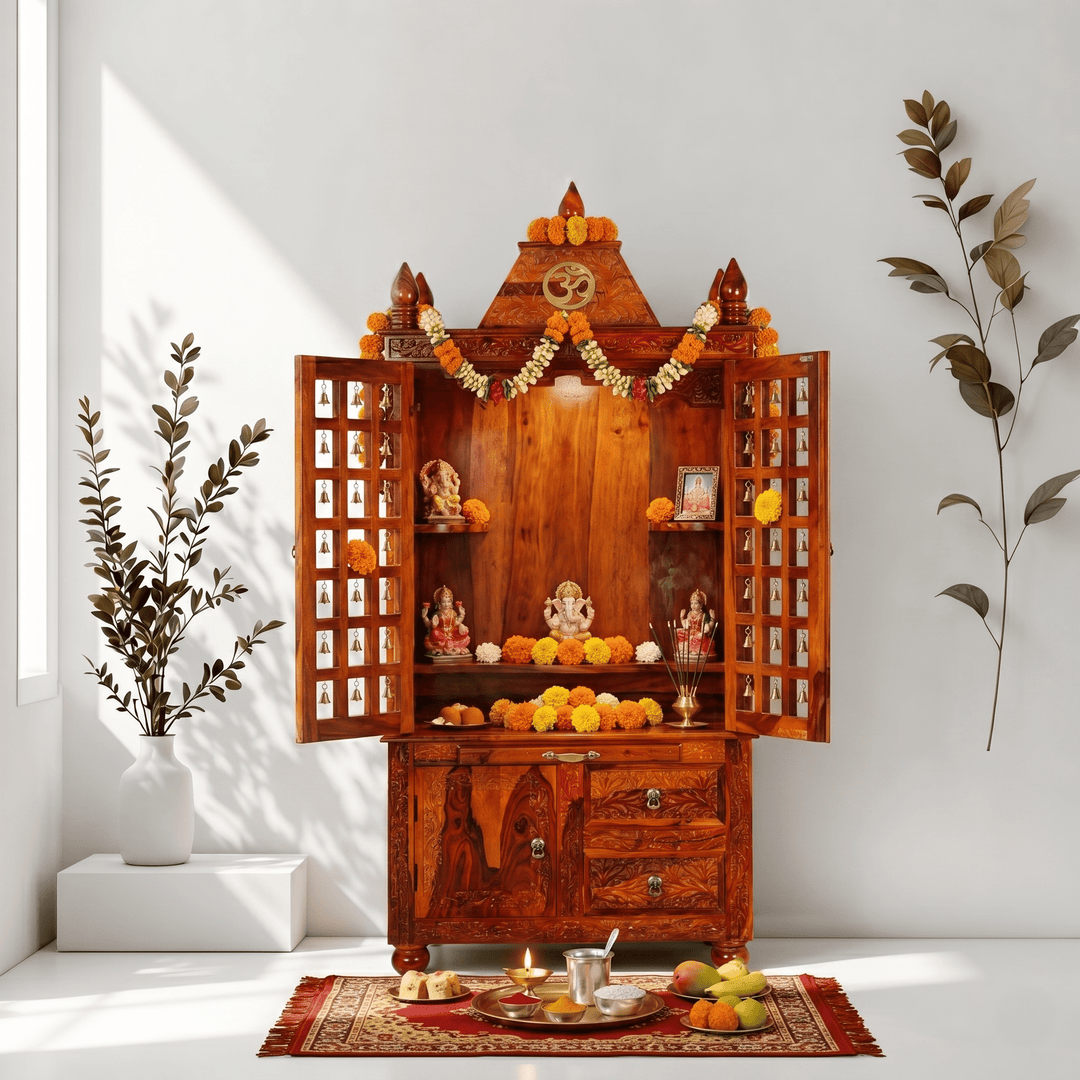 Luxury Hand-Carved Wooden Temple Cabinet