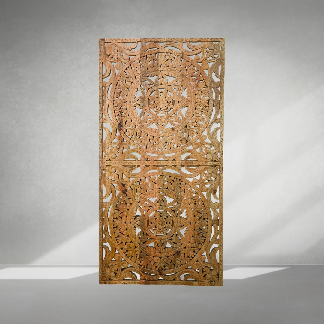 Hand Carved Mango Wood Wall Panel | Luxury Wooden Wall Décor UAE