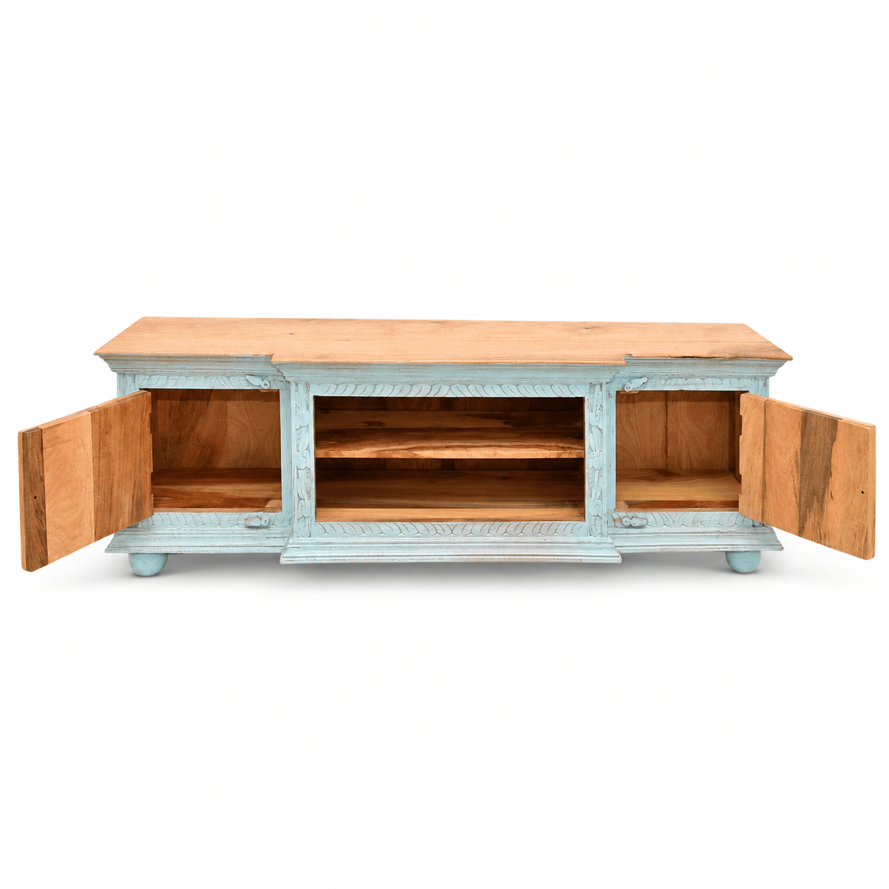 The Bohemia Hand Carved Mango Wood TV Unit | Rustic Blue UAE | Dubai