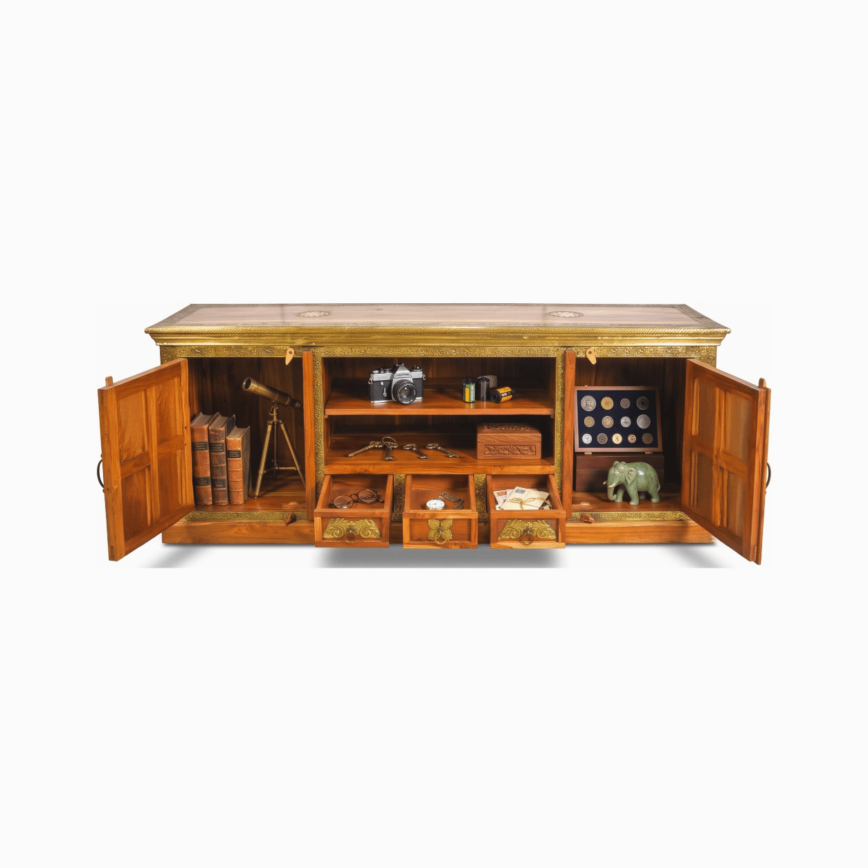 The Grand Palace Rosewood Media Console with brass work