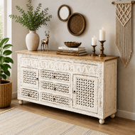 Nova Vintage hand Carved Credenza side cabinet