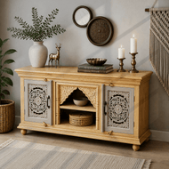 Elegant Wooden TV Stand with Carved Doors & Shelves UAE | Dubai