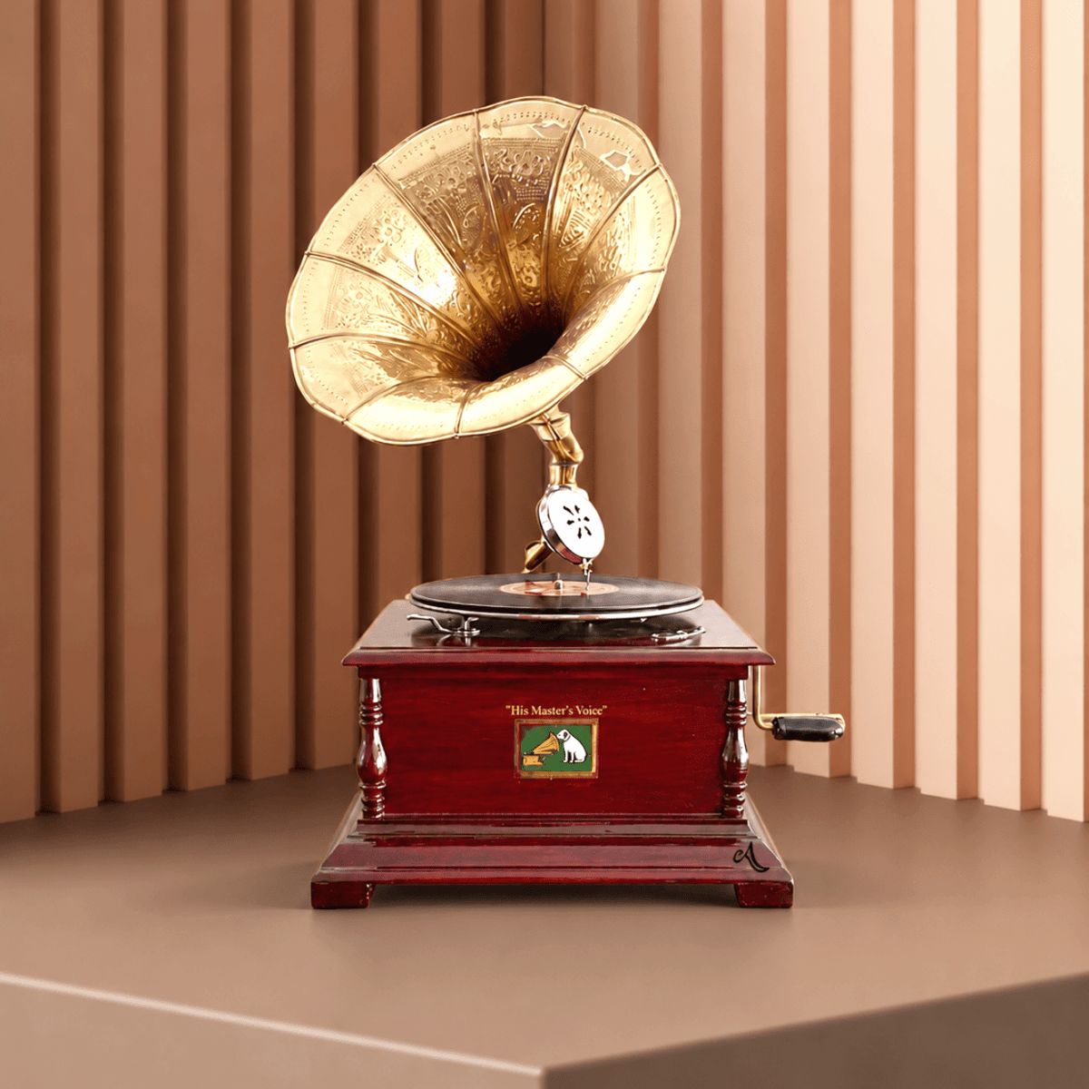 Vintage Gramophone Record Player with Bronze Horn