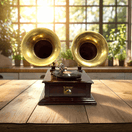 تبديل الصورة Old Gramophone, Antique Gramophone UAE, Brass Horn Gramophone, Dual Speaker Gramophone.Arabic majlis record player décor, antique vinyl record player, antique store near me,  2