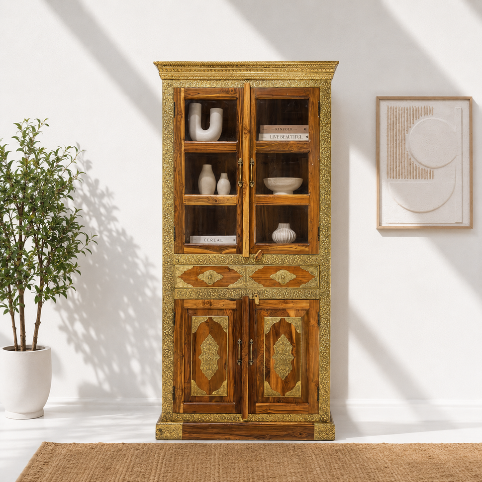 Sheesham wood book shelf with brass work with 2 drawer