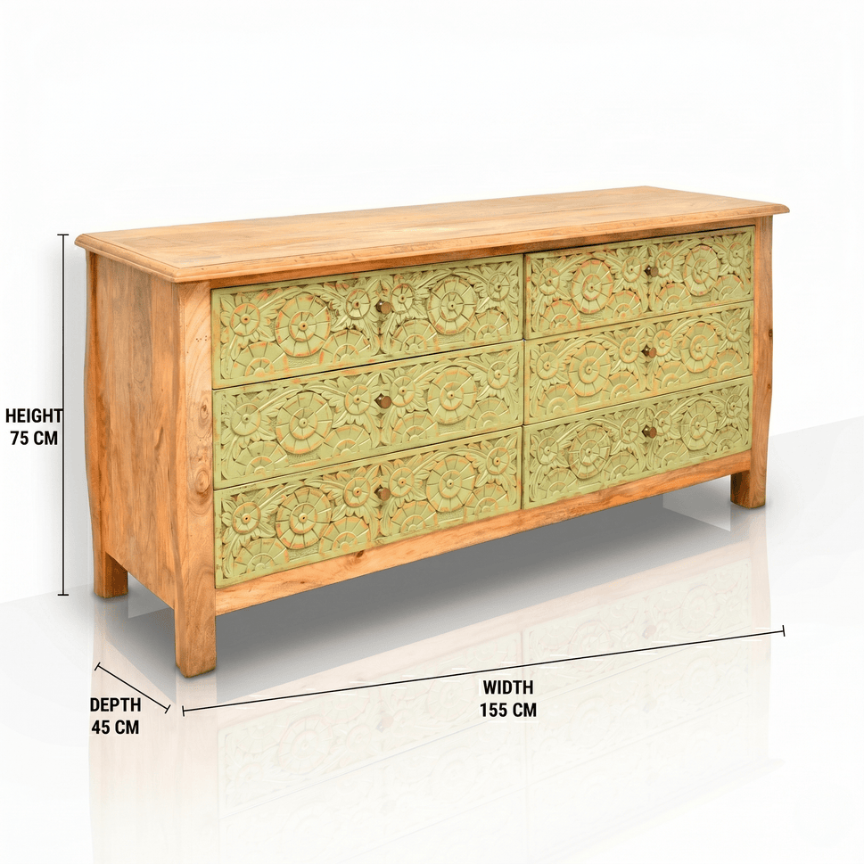 Siena Heritage hand carved chest of drawers with storage with rustic finish