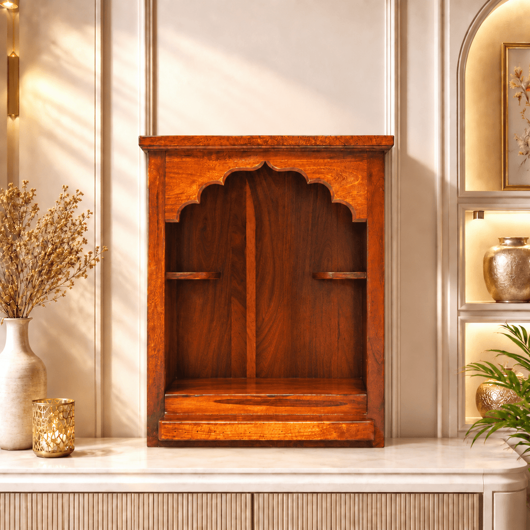 Organic Indian Wood Wall-Mounted Home Prayer Temple