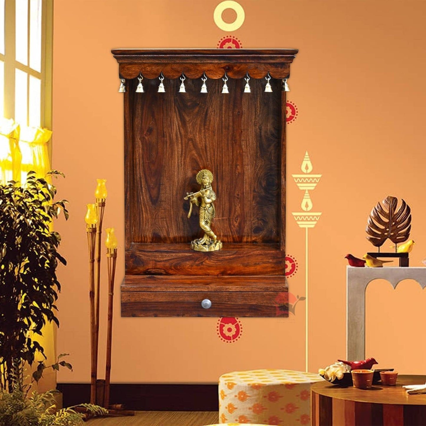 Wall mounted wooden mandir UAE
Compact pooja temple for apartments