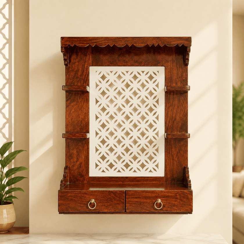 Sheesham wood wall hanging temple,Wall mounted solid wood mandir, Spiritual mandir for wall,Wall temple for home,Living room wall hindu pooja mandir UAE,