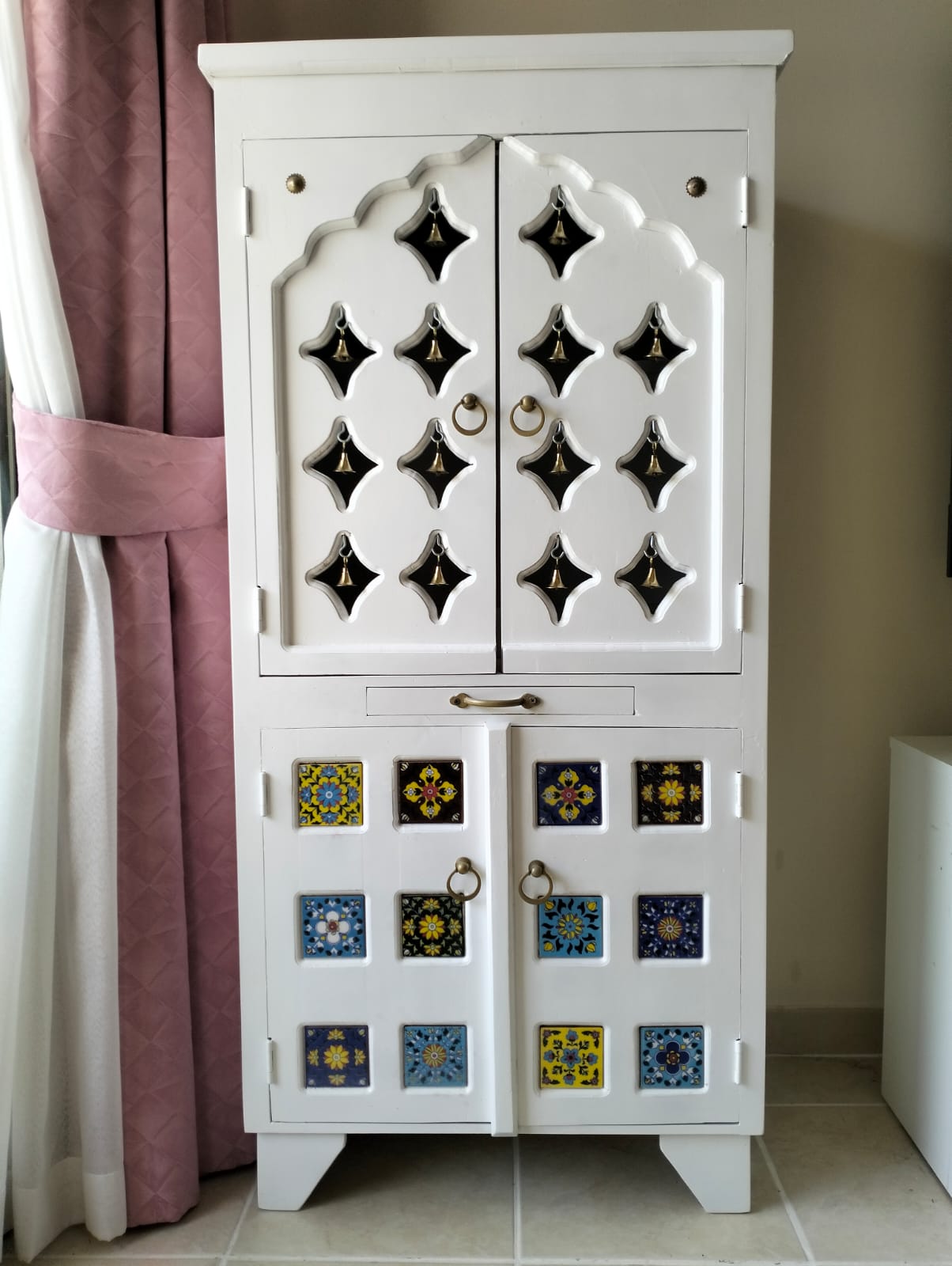 Wooden Pooja Mandir with double door with white color finishing