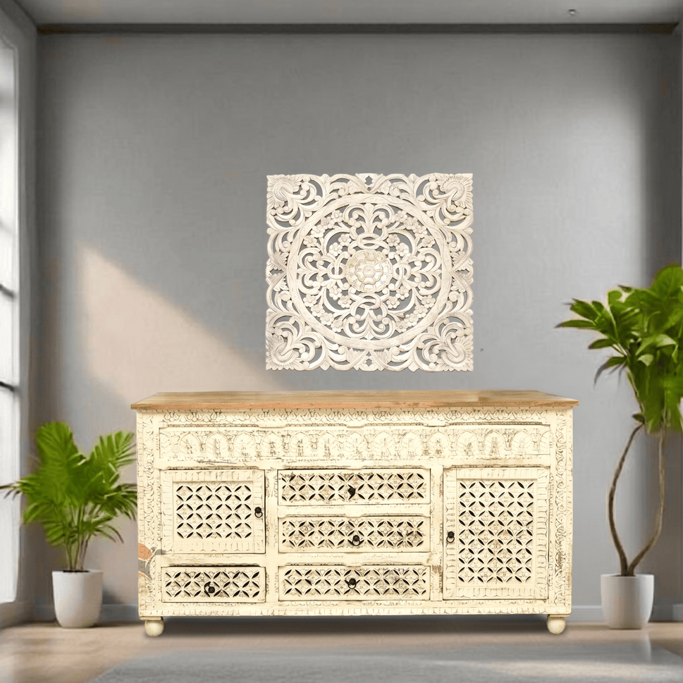 Nova Vintage hand Carved Credenza side cabinet