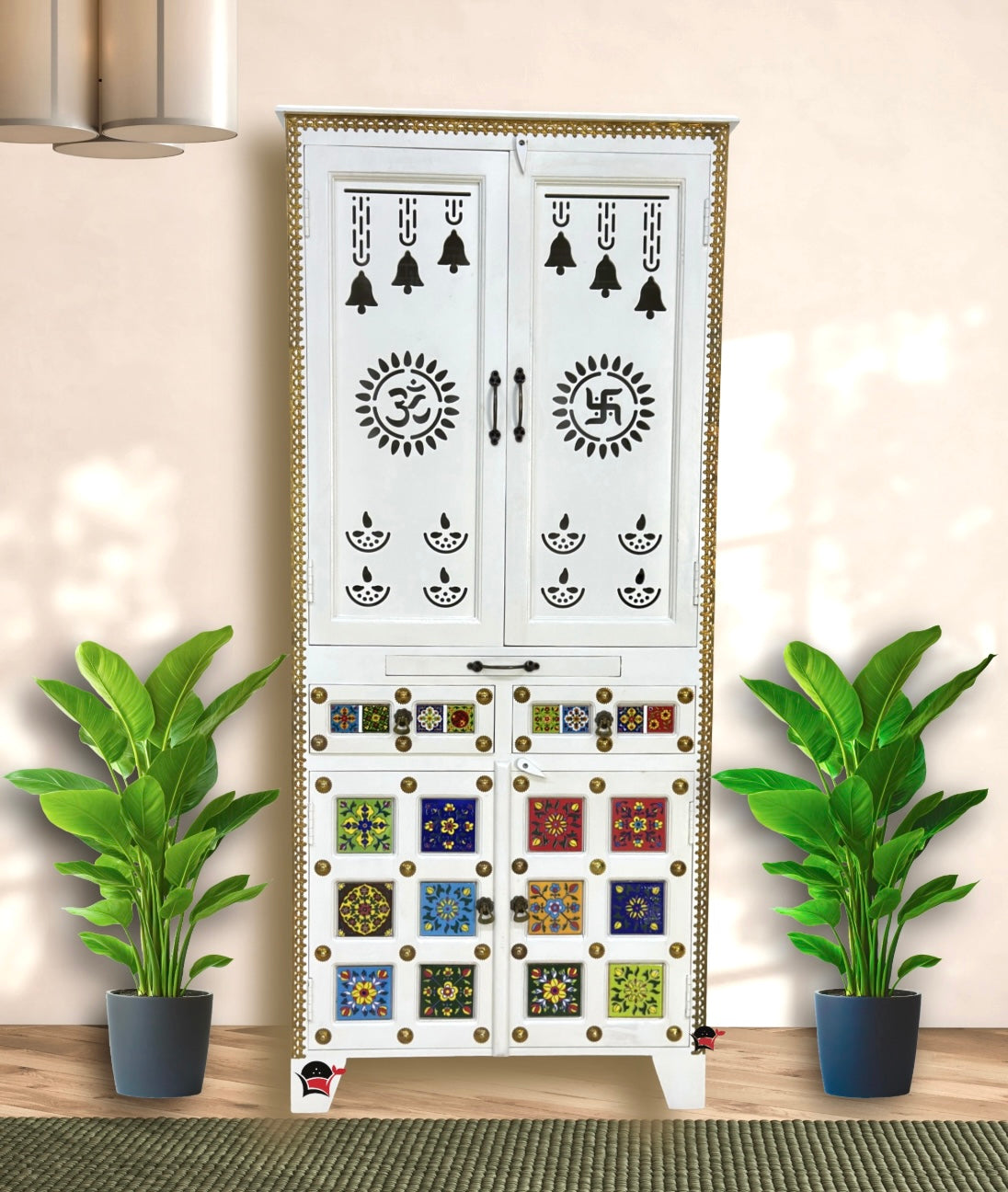 Elegant Sheesham Wood Prayer Unit
Indian Carved White Pooja Temple