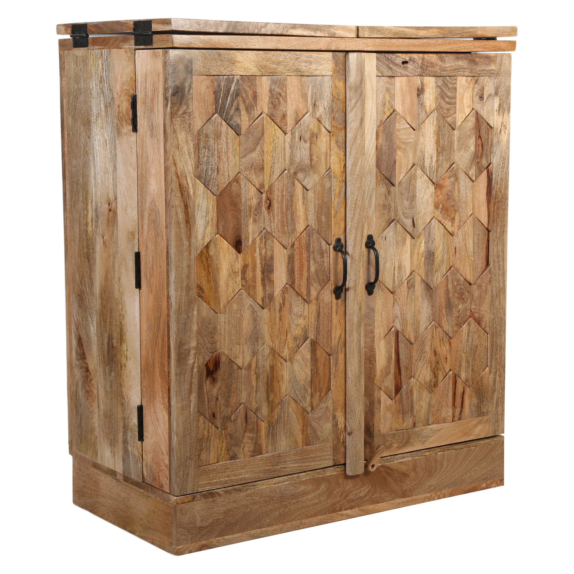 Zigzag Chevron Mango Wood Hand Made Bar Cabinet