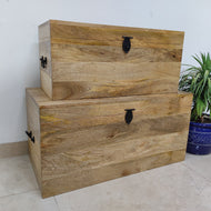 Mango wood storage box with natural wood finish