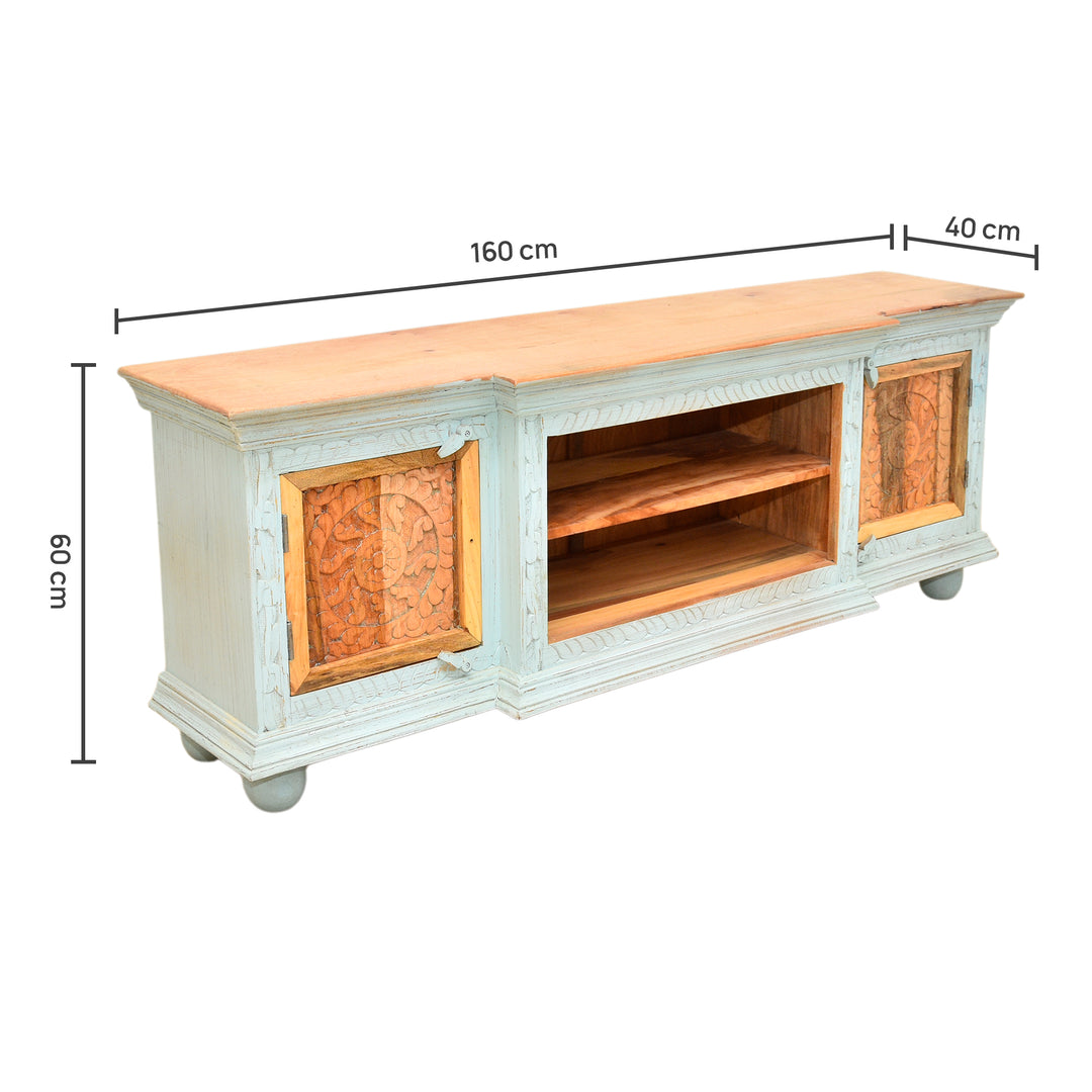 The Bohemia Hand Carved Mango Wood TV Unit | Rustic Blue UAE | Dubai