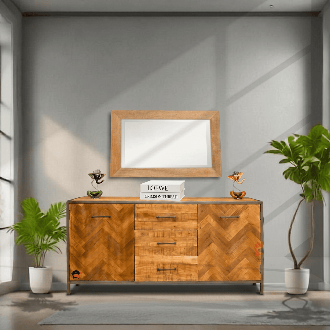 Herringbone Pattern solid Wood Sideboard Dubai