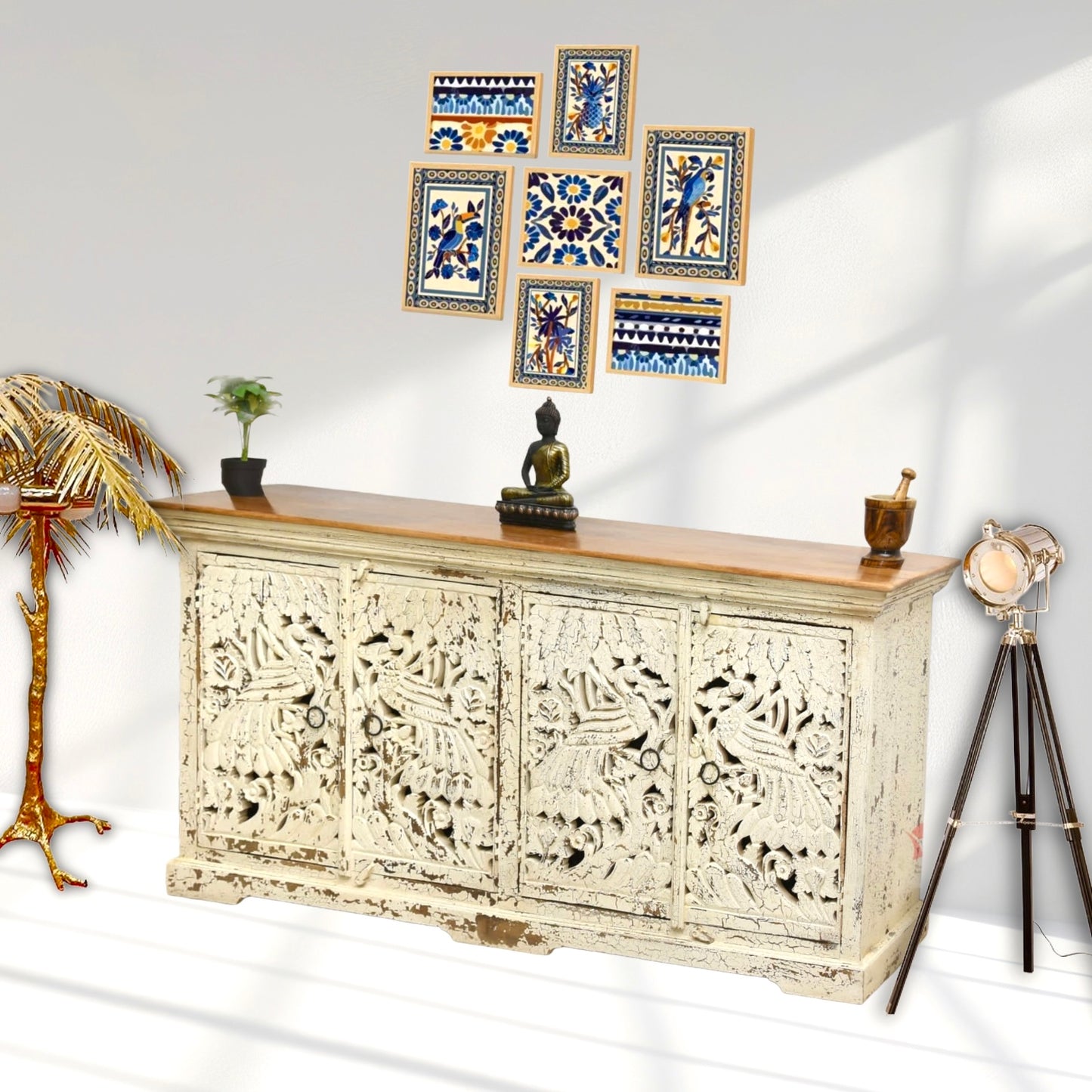 Peacock Carved Sideboard
Hand Carved Cabinet