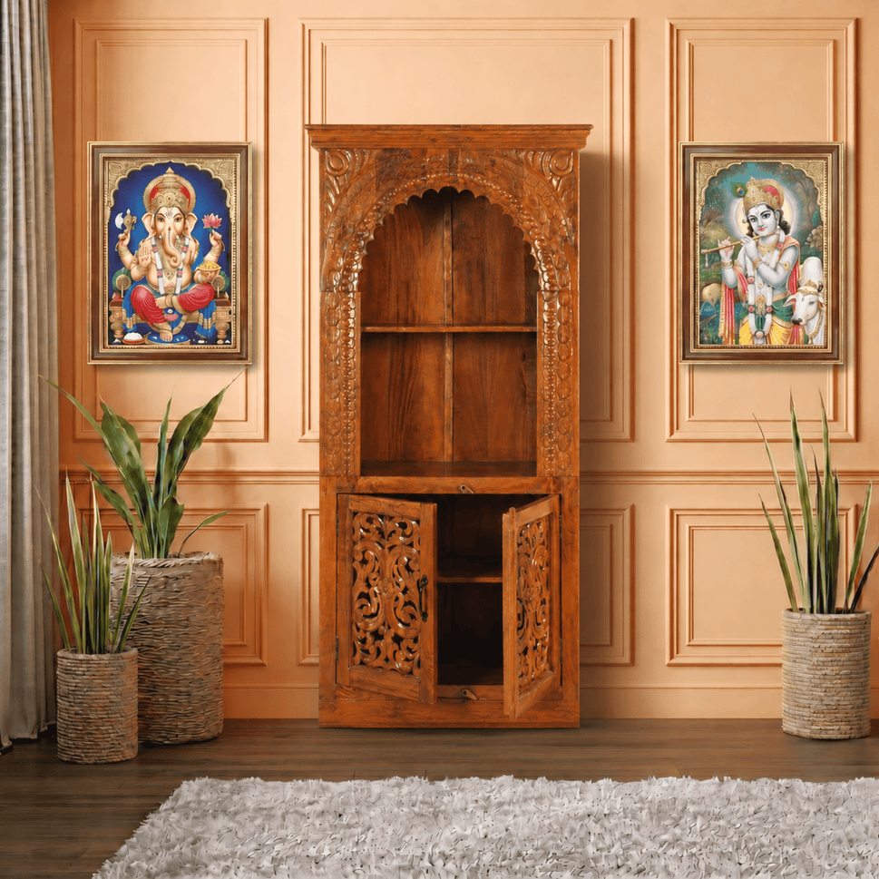 Handcrafted Sheesham Wood Prayer Altar Cabinet