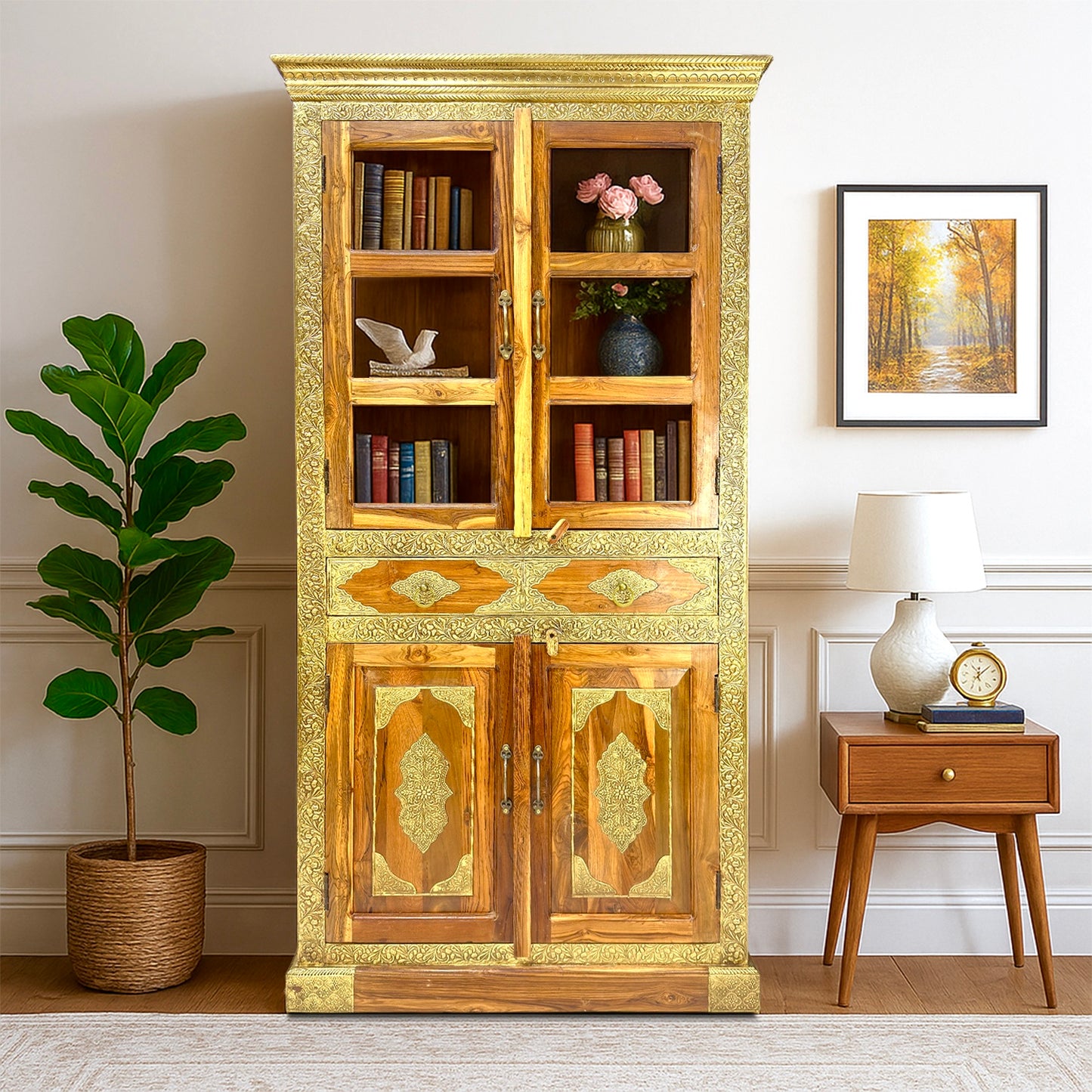 Wooden bookshelf for living room
Solid wood bookshelf bedroom decor
Office wooden bookshelf brass design