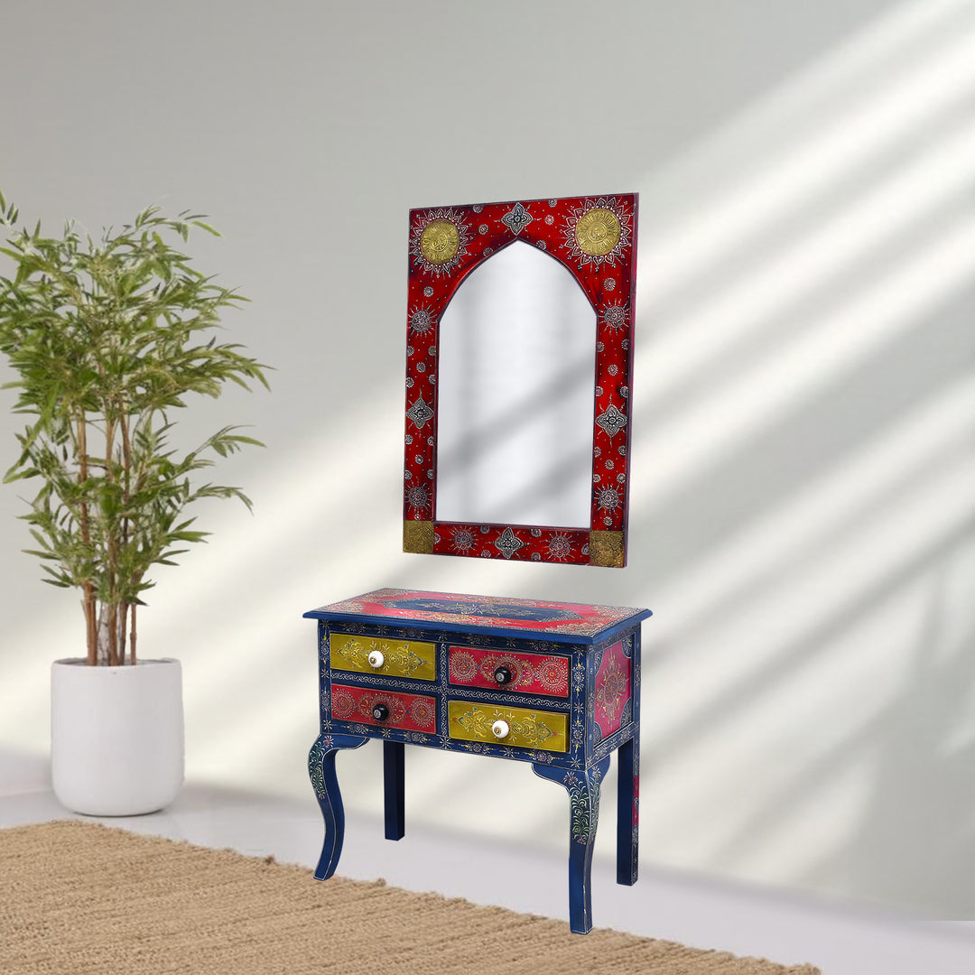 Solid mango wood console table with 4 drawer with hand painting