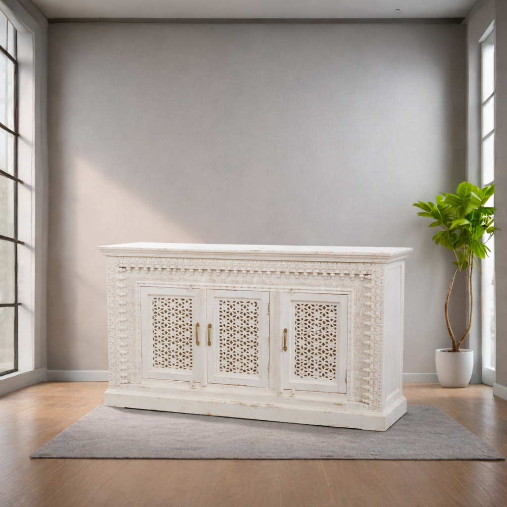 Vintage style kitchen credenza cabinet Qatar, White wooden storage credenza for restaurant in UAE