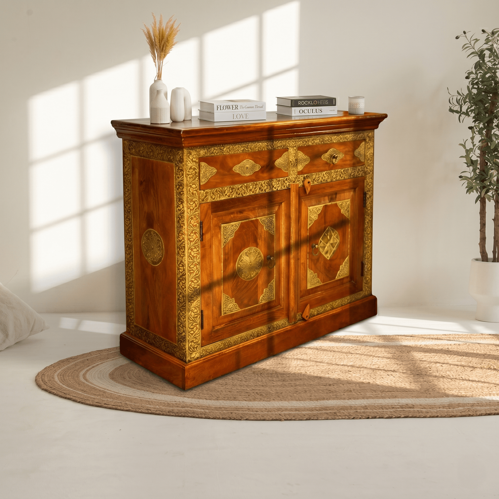 Modern wooden sideboard with brass fitted work