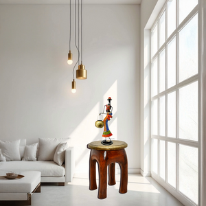 Handcrafted Brass Fitted Wooden Stool with Wood Color Finish | Dubai UAE