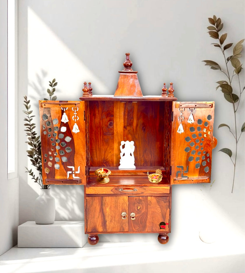Wooden mandir for home decor
Wall pooja temple for apartments