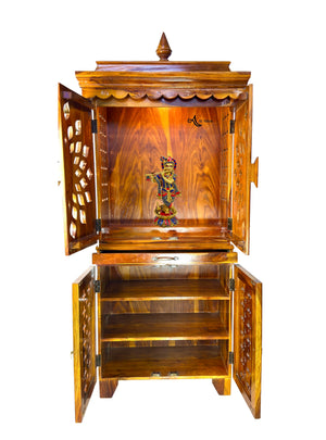 Solid wood Home Mandir with shelve with door