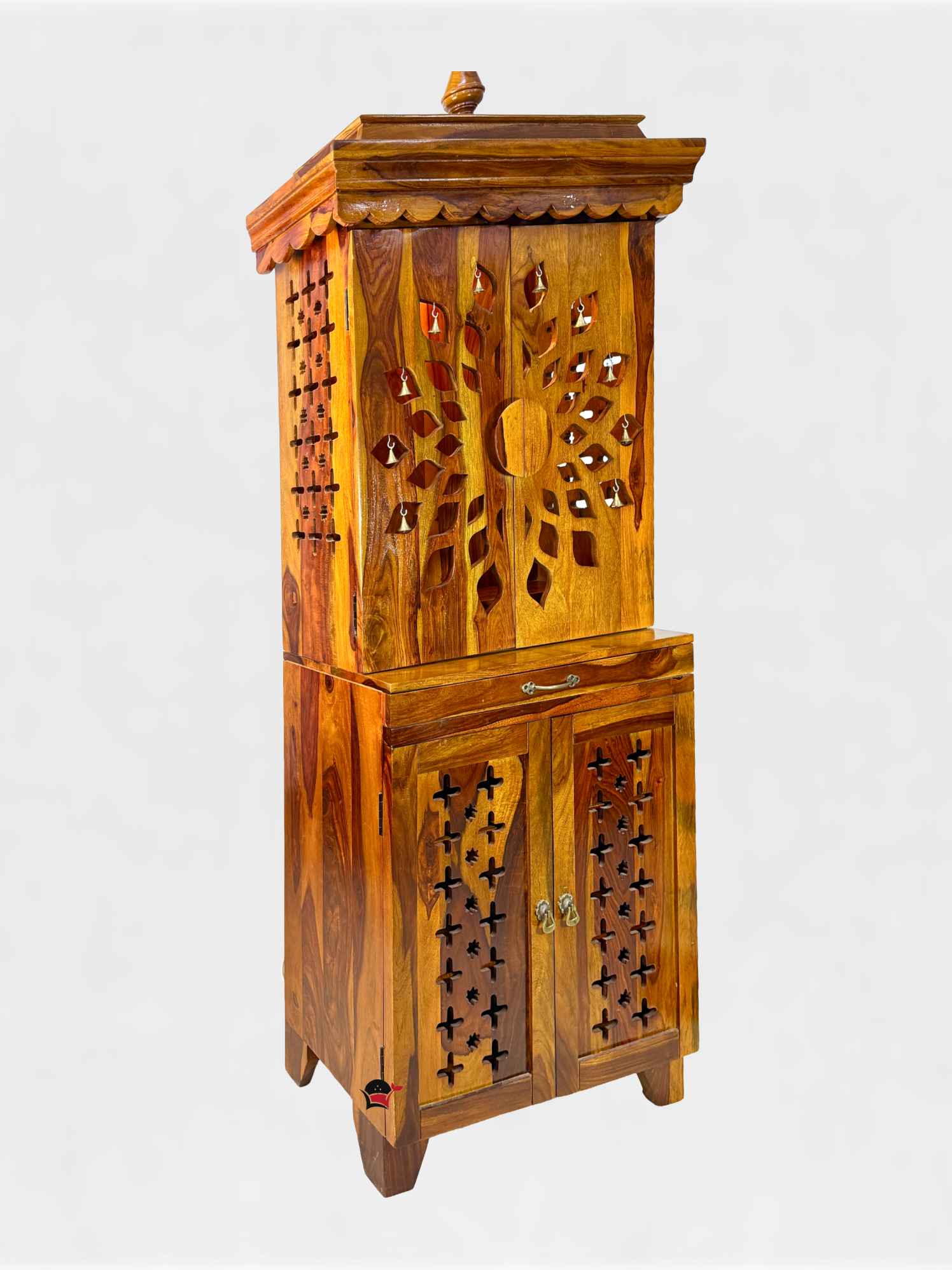 Solid wood Home Mandir with shelve with door