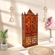 Solid Mango Wood Pooja Temple with Hand Carved Design | UAE