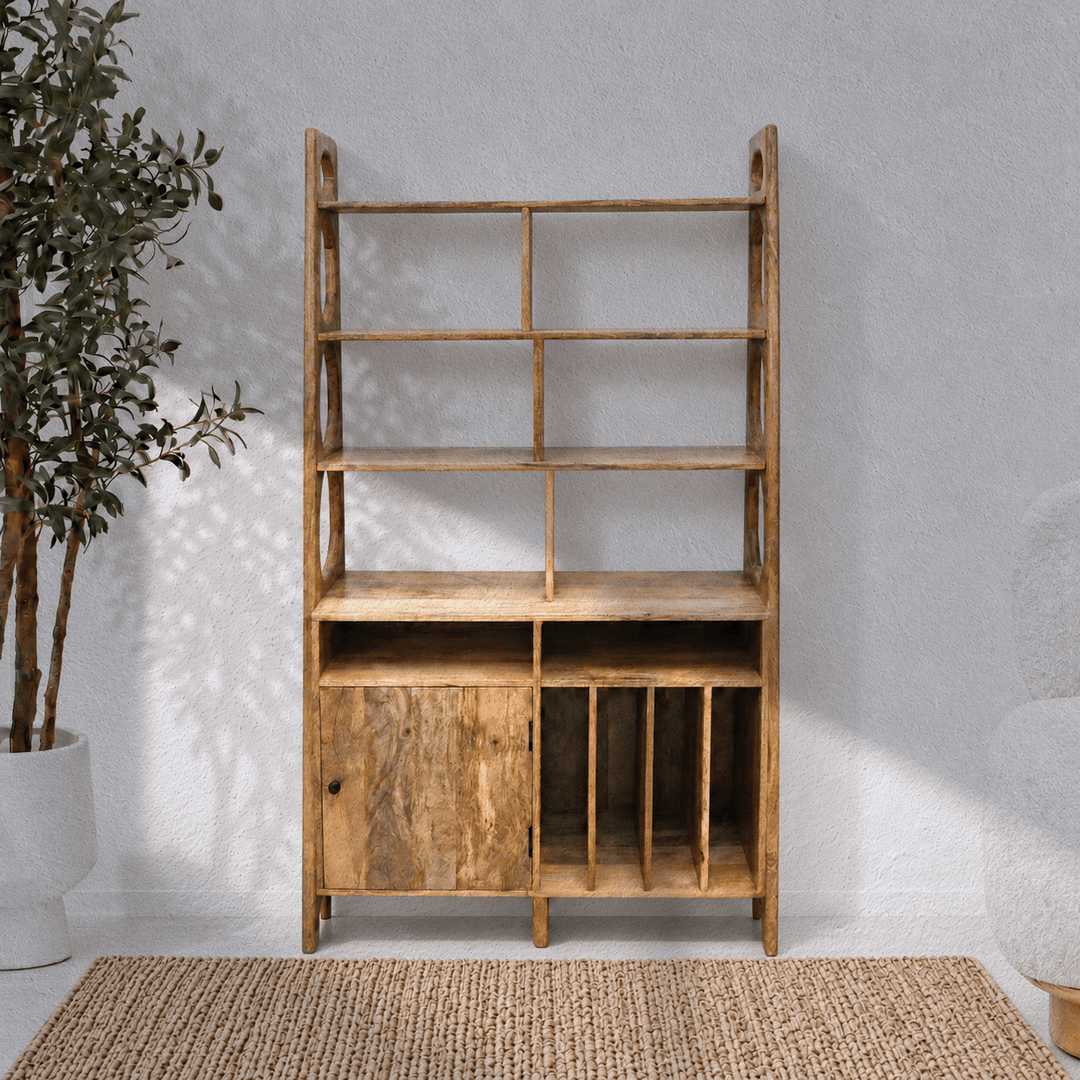 Hayat Natural Mango Wood Display Unit with Bookshelf Storage
