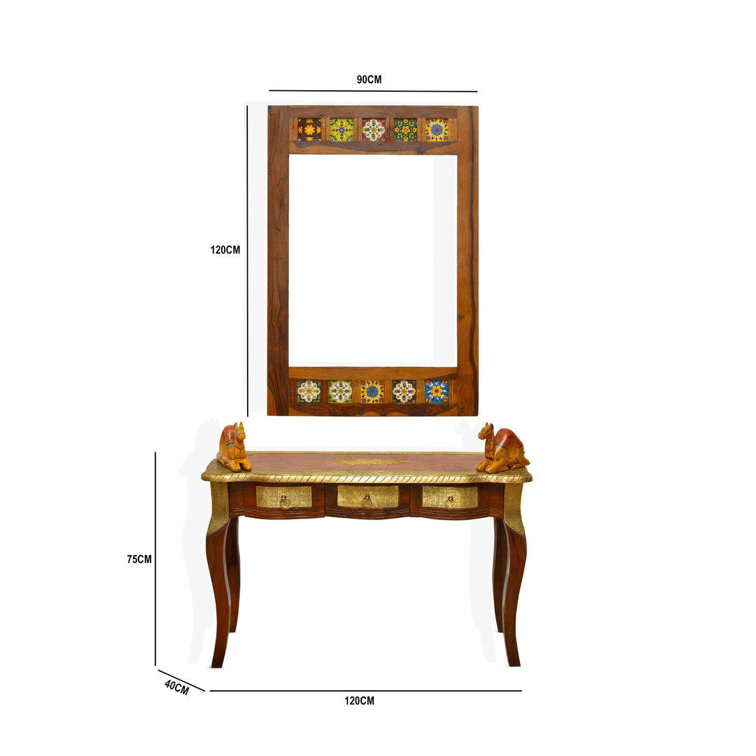 Solid sheesham wood dressing table with brass fitting work with mirror