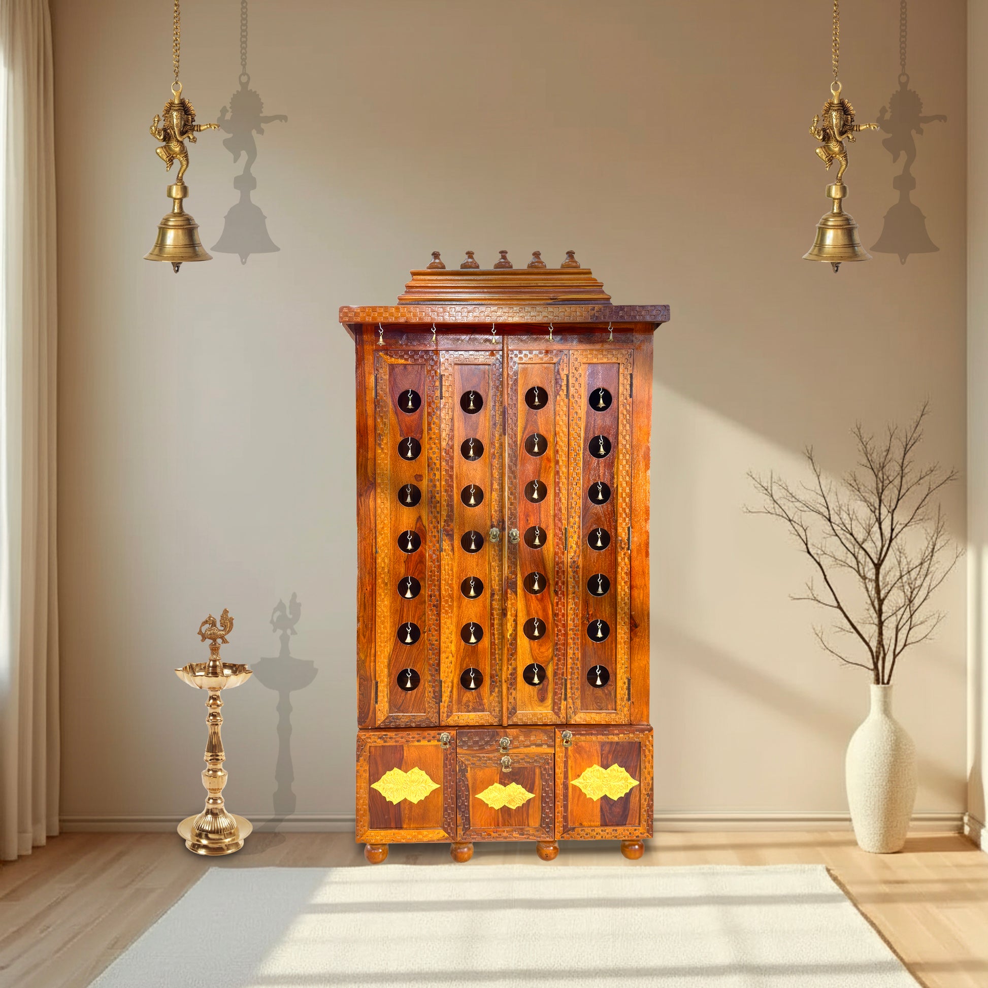 Home pooja Temple with door with 3 drawer