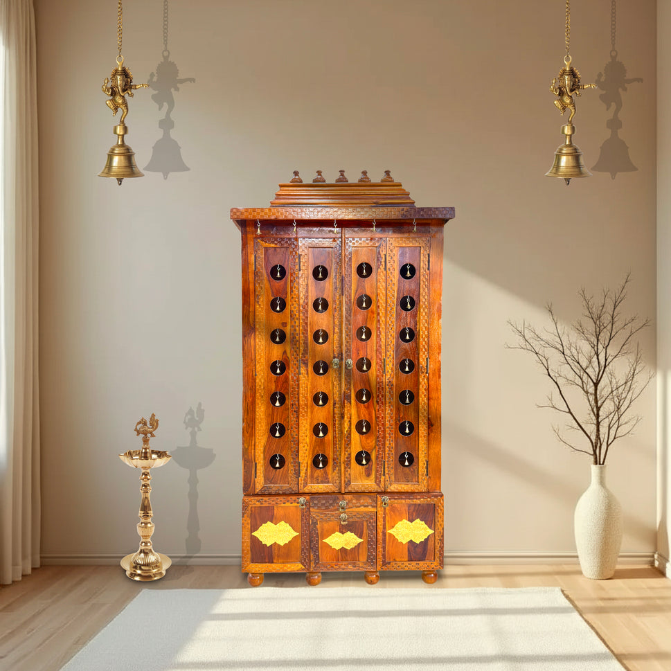 Home pooja Temple with door with 3 drawer
