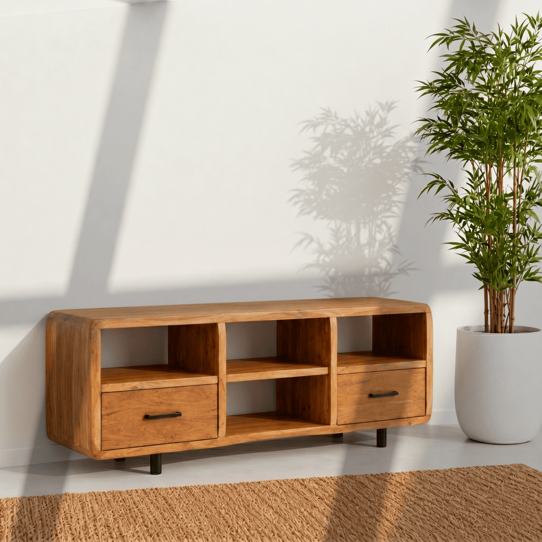 The Arlo Natural Wood TV Stand | Open Shelf Media Console UAE