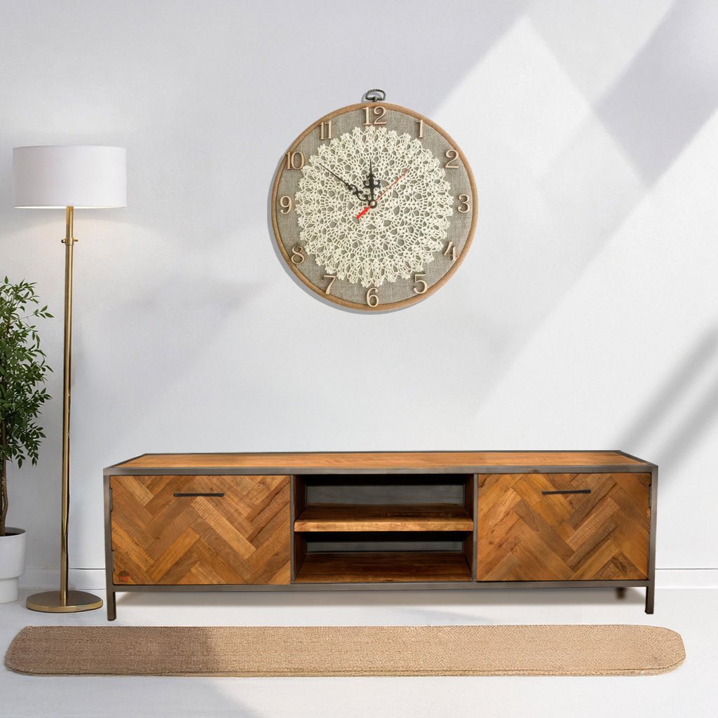 Chevron design TV console table with Orignal wood finish